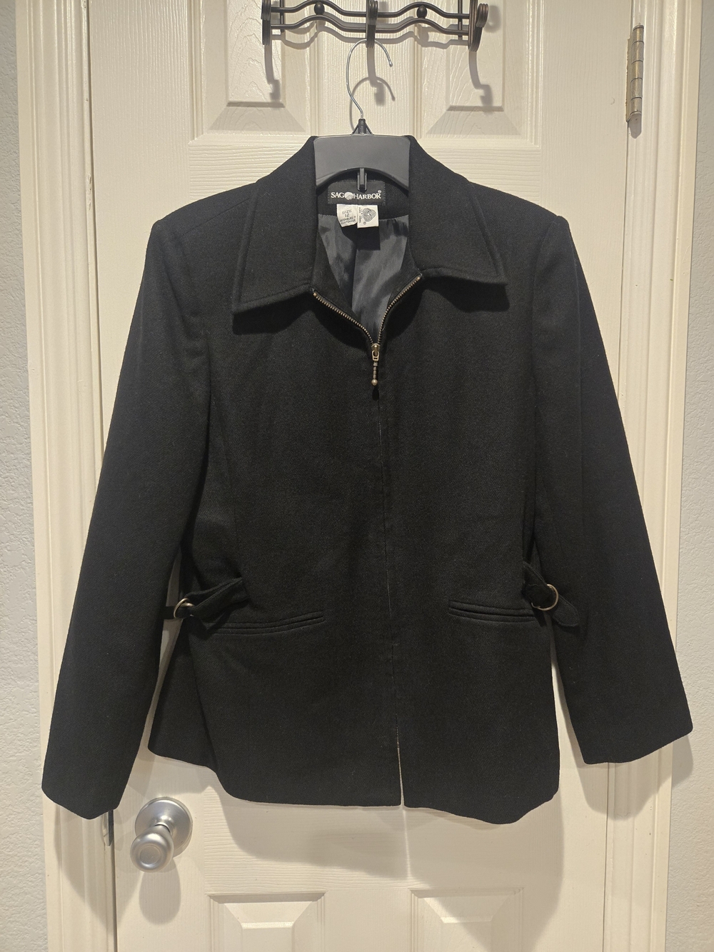 Sag Harbor Women's Black Zip-Front Wool Blend Jacket